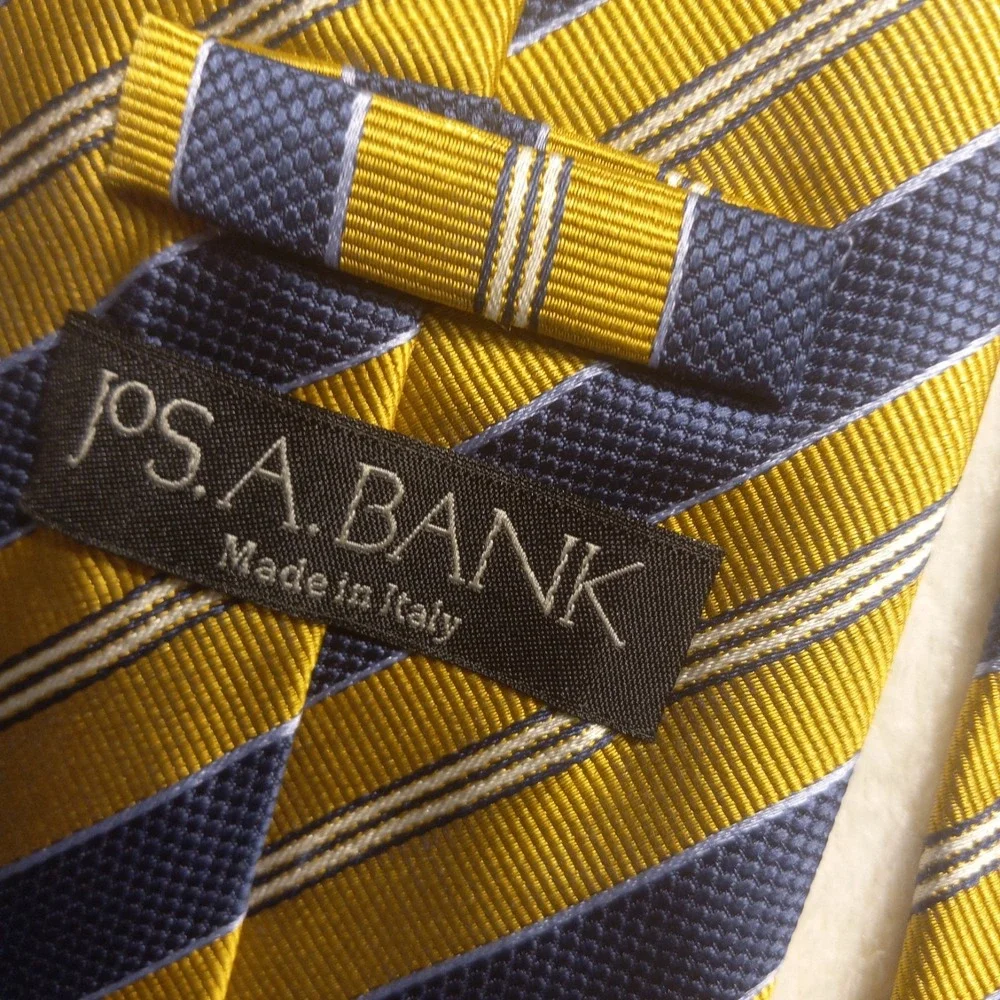 Jos. A. Bank 100% Silk Repp Neck Tie Woven Gold BLUE Stripe Made in Italy
